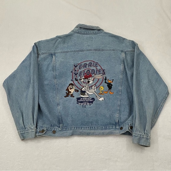 Vintage 90s Looney Tunes Merry Melodies Embroidered Blue Denim